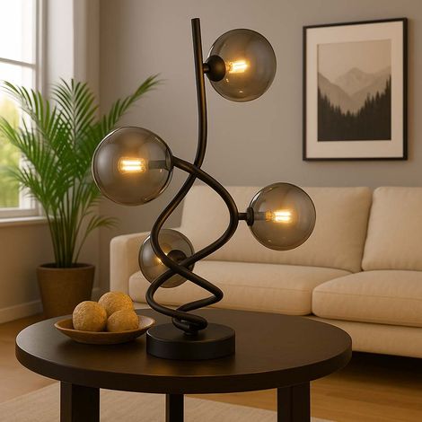 Lampe de table Globe, abat-jour en verre fumé noir mat, 4 ampoules G9 3 000 K (1/5)