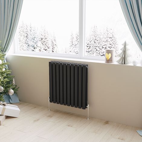 Acezanble Horizontal Oval Column Radiator Central Heating Rad 600x590mm Double Black