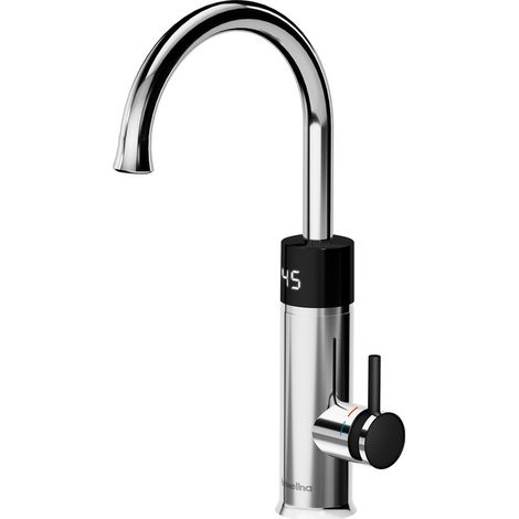 Elektrischer Küchenarmaturen 3200W Wasserhahn mit Durchlauferhitzer LED Digitalanzeige Elektrischer Wasserhahn 360° Drehung Spültischarmatur IPX4 Wasserdicht Silber (1/5)