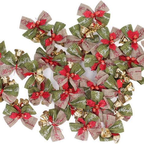 Nœud papillon de Noël avec clochettes, mini décoration nœud, ornement de sapin de Noël en forme de nœud cadeau (50 pièces vendues) (1/5)