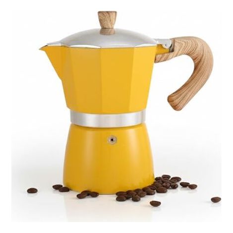 Italian Coffee Maker, 300ml Cafetiere Moka, Espresso Coffee Maker for Preparing Italian Espresso Compatible with Ceramic Stove Electric Gas Stove Compatible (Yellow) (1/5)