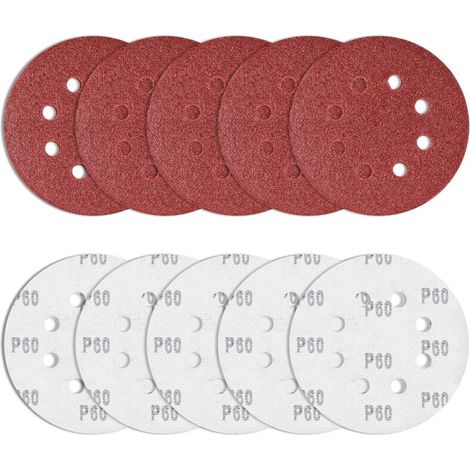 10 pièces Papier de Verre 125 mm Grain 60, disques abrasifs Ronds Ponceuse Excentrique Feuilles abrasives 8 Trous pour ébavurer et poncer Les Points de Soudure