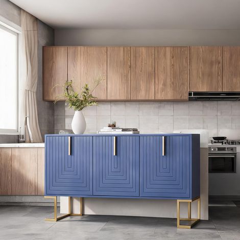 Buffet coloris navy bleu en MDF 138 x 40 x 80,5 cm (1/5)