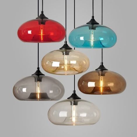Suspension ronde vintage en vitrail - plafonnier rétro pour cuisine, loft, bar. Ampoule LED E27TFTF jaune clair T10 2W blanc chaud. (1/5)