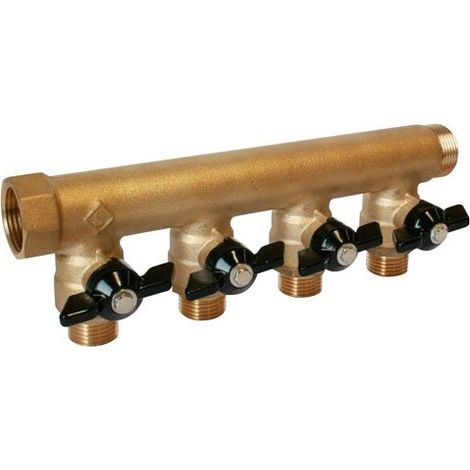 Somatherm – Collecteur sanitaire monobloc M-F 3/4' – 4 départs 1/2' avec mini-vannes – Entraxe 50 mm – Mâle/femelle 20/27
