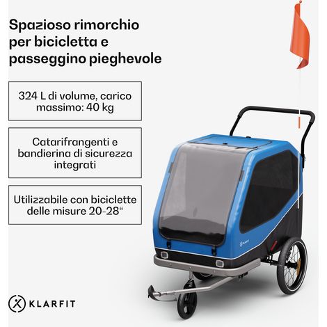 klarfit Goldie Buggy - Rimorchio per biciclette, 324 L di volume, max. 40 kg, resistente alle intemperie, pieghevole