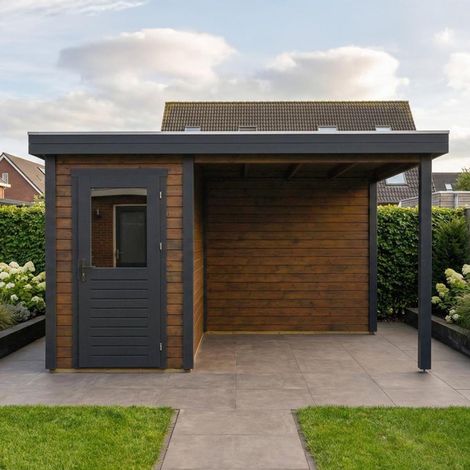 Abri de jardin en bois Mira 4.06x2.59m - 10.51m2 - Ep. 28mm - Traité (1/4)