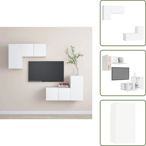 The Living Store Set de muebles de salón TV 4 piezas madera de ingeniería blanco - Muebles de TV