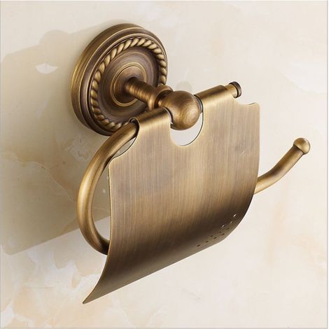 Vintage-Toilettenpapierhalter aus Messing mit Deckel – Wandmontierte Aufbewahrungslösung für Toilettenpapierrollen – Vintage-Badezimmeraccessoires (Antikmessing) (1/4)