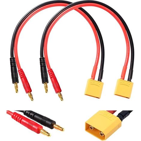 2 Pièces XT90 à 4.0 Banane Plug RC Câble de Charge de la Batterie, Connecteur XT90 à 4mm Fiche Banane avec 30cm 12AWG Câble en Silicone, pour RC Hélicoptère Quadcopter Lipo Batterie (1/5)