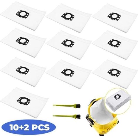 Lot de 10 sacs filtrants en polaire pour aspirateur Kärcher WD4/WD5/WD6/MV4/KD3/WD3 - compatibles avec l'aspirateur eau et poussière Kärcher - sacs filtrants avec 2 brosses (1/4)