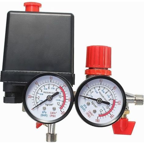 Contrôle Interrupteur Vanne Régulateur Pression Air Compresseur + 180PSI Jauge (1/4)