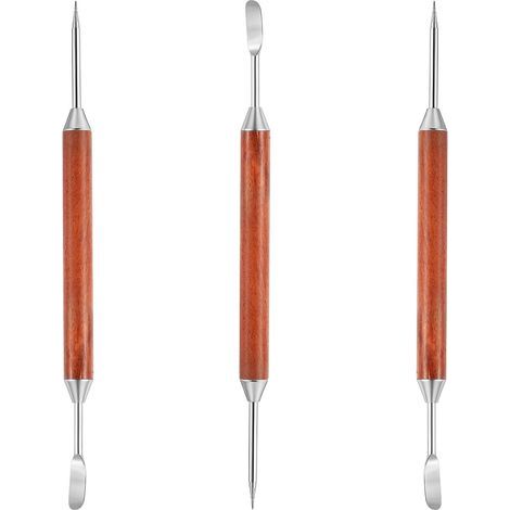 Lot de 3 stylos à latte en acier inoxydable à double extrémité avec poignée en bois, outils d'art latte, accessoires de barista, outil de café pour la maison, le café, le bar (1/5)