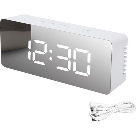 Horloge Bureau à Miroir LED avec Fonction Snooze Affichage de la température Réveil numérique pour la décoration de la Chambre à Coucher à la Maison Blanc (1/5)