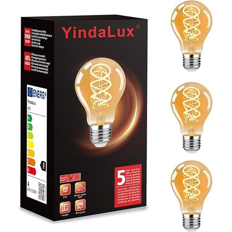 Ampoule E27 Edison Vintage A60 Blanc Chaud Ampoules LED Rétro à Filament Décorative Verre Ambré Incandescente non variable (1/5)