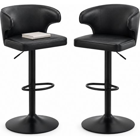 ELVMI Set mit 2 Barhockern mit Rückenlehne, um 360 Grad Drehbar, Höhenverstellbar, PU und Metall, Schwarz (1/5)