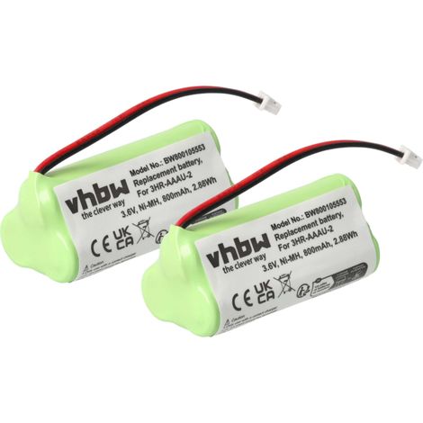 vhbw 2x Akku Ersatz für 3HR-AAAU-2 für schnurlos Festnetz Telefon (700 mAh, 3,6 V, NiMH) Grün