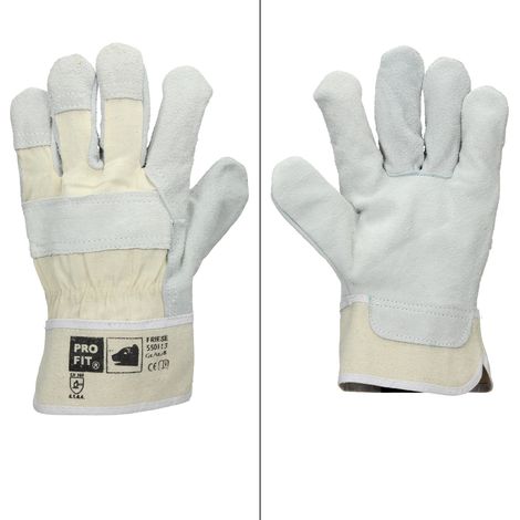 ECD Germany 1 Paio di Guanti da Lavoro Pro-Fit® in Pelle Bovina Crosta, Taglia 11/XXL Colore Naturale, con Polsino in Tela Guanti da Giardinaggio, Costruzione e Lavori Manuali, Protezione per le Mani