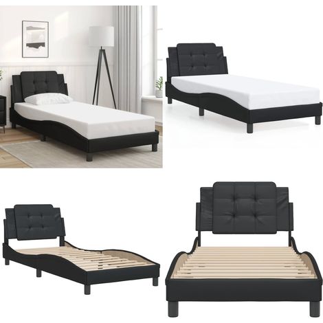 Cadre de lit sans matelas noir 90x190 cm similicuir - Lit Double - Chambre À Coucher - Design Moderne - Cadre De Lit - Literie - Home & Living (1/5)