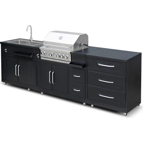 Cuisine extérieure acier 3 éléments avec barbecue