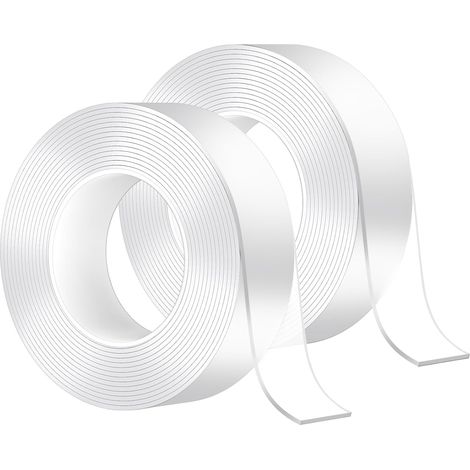 APEX rouleaux de ruban adhésif double face nano, 10 m / 33 pi, multifonctionnel, réutilisable, lavable, sans traces, en gel transparent (1/5)