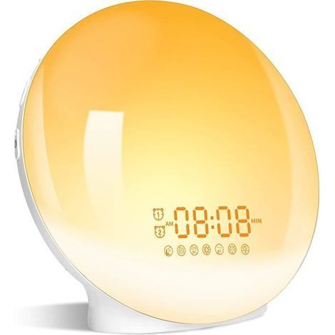 Réveil Lumière LED Radio Réveil Matin Lumineux Lampe de Chevet 20 Niveaux de Luminosité Simulateur d'Aube et Crépuscule (1/4)