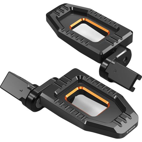 Reposapiés para motocicleta, diseño ajustable, construcción de aluminio resistente, color naranja. (1/2)