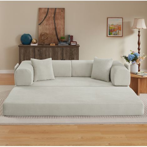 Divano letto 204x97x65 cm beige con 2 cuscini, struttura in acciaio e schiuma, MEUBLIV (1/5)