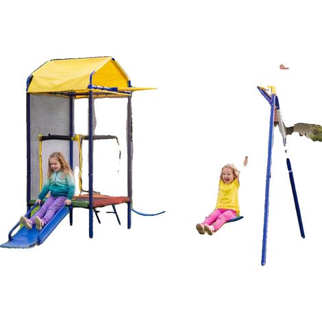 Torre de juegos al aire libre para niños, columpios, tobogán, estilo colorido A (1/2)