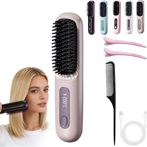 Brosse Chauffante Cheveux Court.Lissante Rechargeable Portable. Un Volume Coiffe en 2 Minutes.Brosse Coiffante Portable Et Rechargeable Pour Voyage Et Usage Quotidien (1D) (1/5)