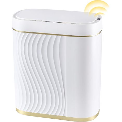 Poubelle à capteur intelligent 8 L, poubelle automatique sans contact pour salles de bains et bureaux, blanc et or (1/5)