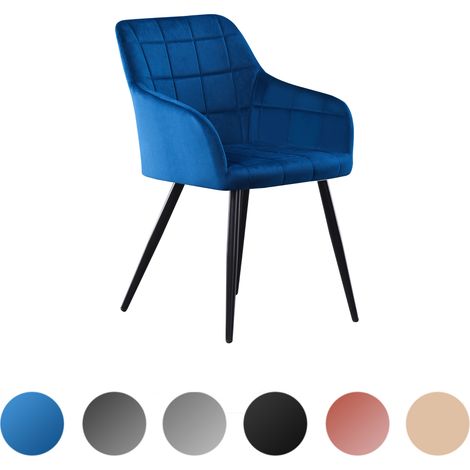 Chaise de salle à manger simple Camden LUX en velours avec accoudoirs - Chaise rembourrée avec pieds en métal pour salle à manger, cuisine - Bleu (1/5)