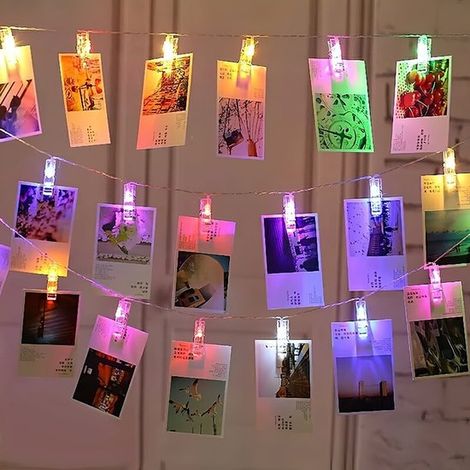 Guirnalda de luces de colores con 20 LED y cierre de clip，guirnalda de luces estilo cuento de hadas para colgar fotos y cuadros，USB