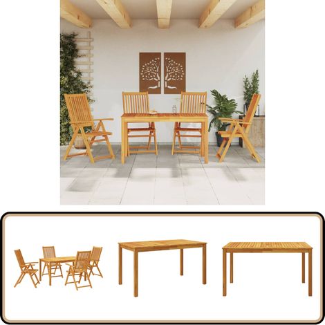 5-tlg. Garten-Essgruppe Massivholz Akazie - Gartenmöbel - Esstisch - Gartenstuhl - Akazienholz - Holztisch