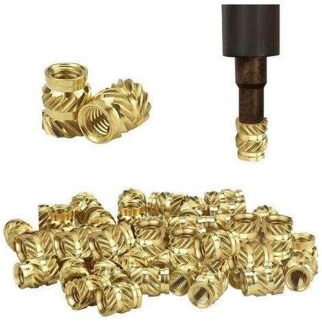 50 pezzi di dadi in ottone con filettatura femmina, inserti filettati assortiti M3, antiossidante, anticorrosione, antideformazione - Oro