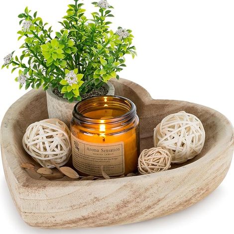 Bol Décoratif en Bois pour Pâte en Forme de Cœur: Petits Bols Décoratifs Rustiques pour Potpourri, Pièce Maîtresse de Table 20cm (1/5)
