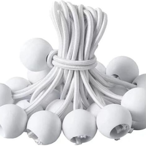 Tendeur Bâche,Tendeur Elastique 30 Pièces Tendeur Bache pour Crochets élastiques avec Boule en Plastique,Élastiques de Tente pour Les bâches,Sandow Elastique Blanc (1/5)