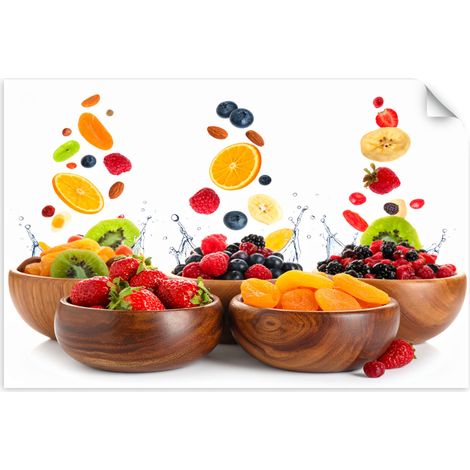 Selbstklebendes Poster – Wandsticker Bunte Früchte in Schälchen 30x20 cm (1/3)