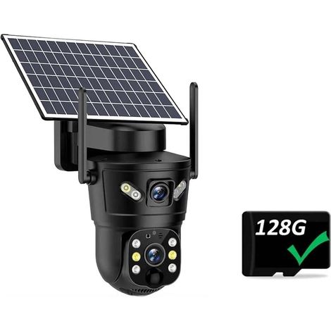 Caméra 4G Solaire à Double Objectif PIR avec détection Humaine, Vision Nocturne, étanche, caméra de sécurité IP 8 MP 4K, Batterie, Moniteur CCTV(128GB Card) (1/5)