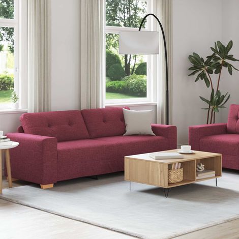 2-tlg. Sofagarnitur mit Kissen Weinrot Stoff (1/5)