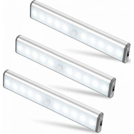 Lot de 3 lampes sans fil à 10 LED, rechargeables par USB, avec détecteur de mouvement magnétique, 2 modes d'éclairage, portables. Éclairage de placard, éclairage de secours, veilleuse pour enfants. (1/5)