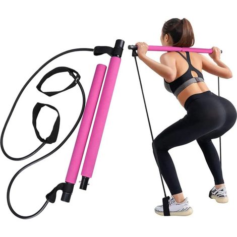 Kit de barra de Pilates con banda de resistencia, barra de yoga para musculación con bucle para pie, ideal para entrenamiento de cuerpo completo en casa, gimnasio, levantamiento de pesas, abdominales, (1/5)
