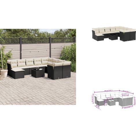 11-tlg. Garten-Sofagarnitur mit Kissen Schwarz Poly Rattan - Gartenmöbel Set - PE-Rattan Möbel - Outdoor Sofa - Esstisch - Lounge Set (1/3)