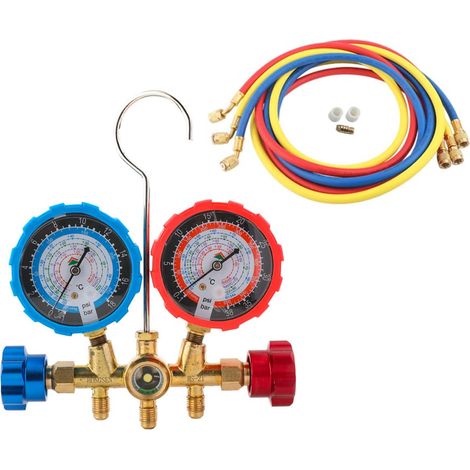 Ensemble de manomètres de collecteur de climatisation pour R410A, R32, R404A et R134A, outil de diagnostic de climatisation avec compteurs à code couleur et tuyaux de 1 m (1/5)