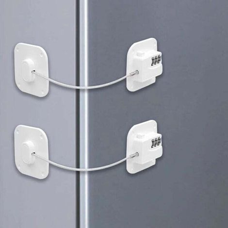 Lot de 2 Serrure Frigo avec Code, Cadenas Frigo pour Enfants, Adhésive Verrou de Réfrigérateur à Combinaison, Securite Bloque pour Porte Frigo Fenêtre Placards Armoires, (1/4)