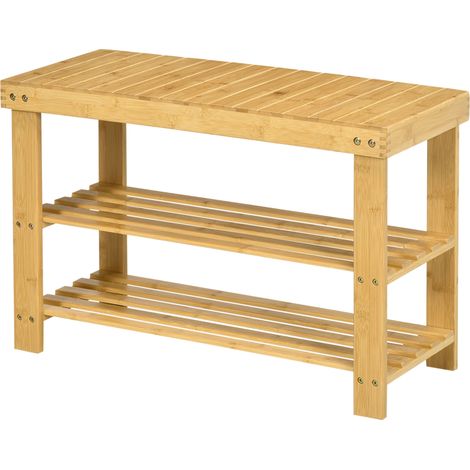 Panca portascarpe in bambù con 3 ripiani 70 x 28 x 45 cm (1/5)
