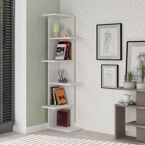 Decortie Saso Modernes Eck-Bücherregal Display Unit Weiß Medium 141cm (1/3)