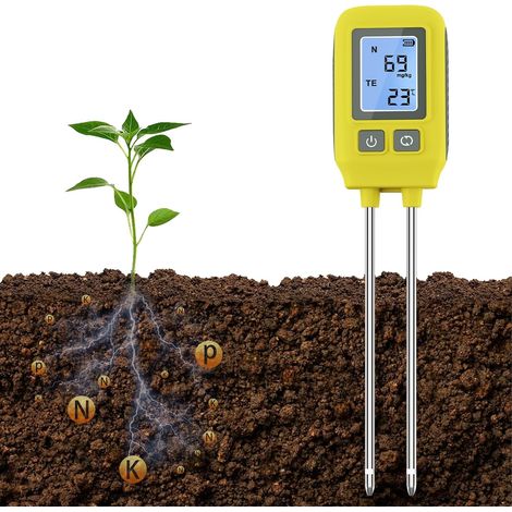 1 Testeur de sol 4 en 1 NPK, Sonde acier inoxydable, Écran LCD rétroéclairé, Pour jardin et agriculture