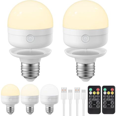 Per USB wiederaufladbare Glühbirne mit Fernbedienungs-Timer und 3 Farbtemperaturen, dimmbare 5-W-Glühbirne mit Batteriebetrieb, abnehmbare aufladbare LED-Glühbirne E27 für nicht fest verdrahtete Lampe (1/4)