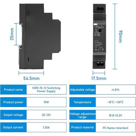DIN Rail Power Supply 12V DC 15W 1.25A HDR-15-12 Switching Power Supply DIN Rails Rail Transformer for Industrial Automation System (1/3)